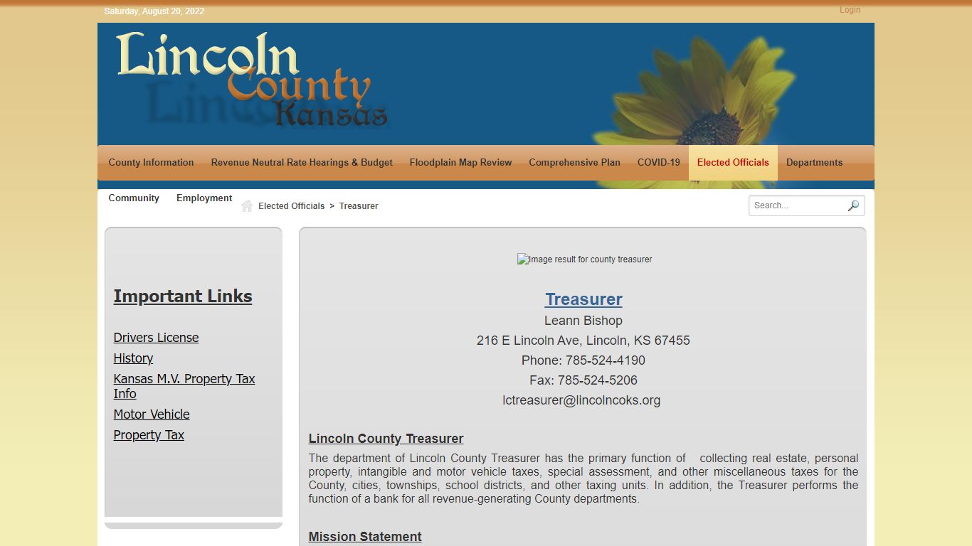 Lincoln County, Kansas > Elected Officials > Treasurer